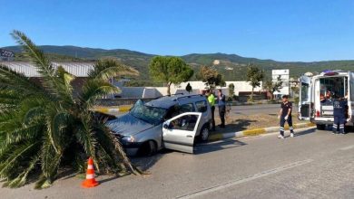 Balıkesir haberleri... Erdek'te kontrolden çıkan otomobil ağaca çarparak durabildi